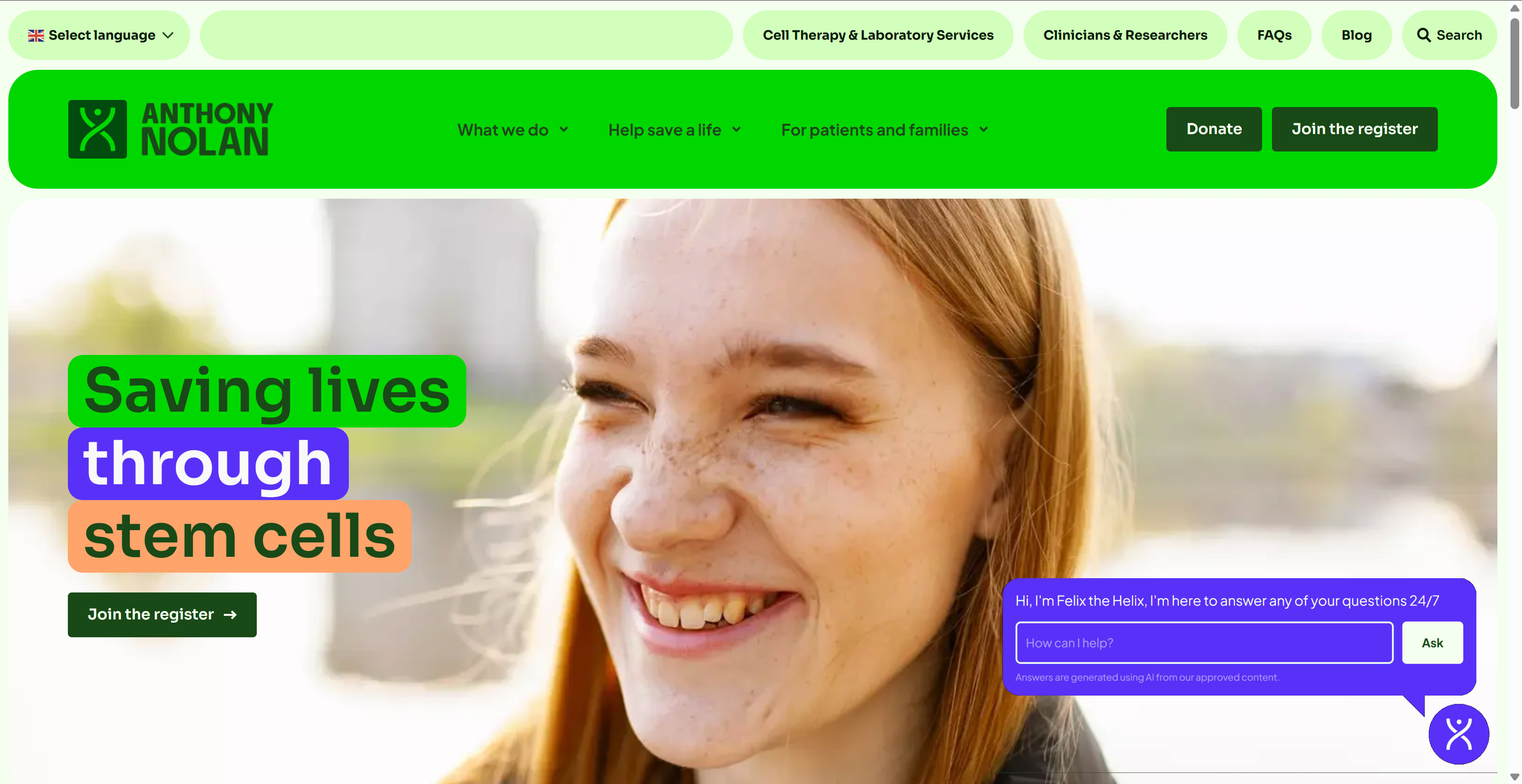Anthony Nolan AI Chatbot interface